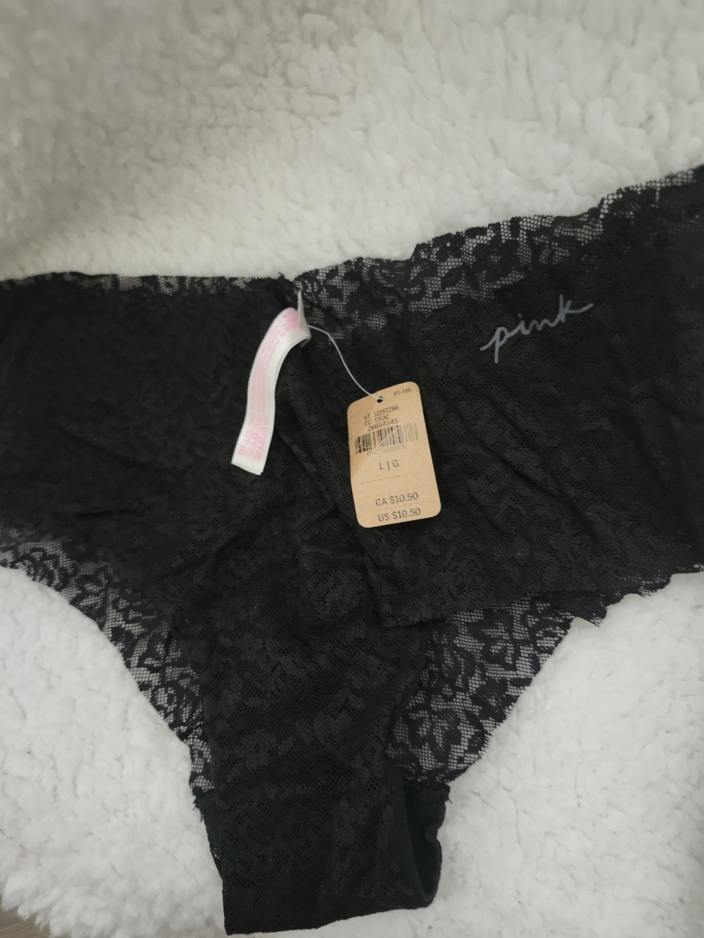 PINK Victoria's Secret Lace Hipster Panty in Black - Size L/G